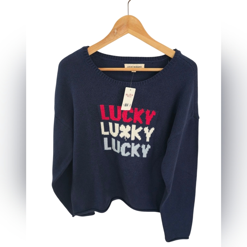 NWT Lucky Brand Americana Crew Neck Sweater Blue Size XL